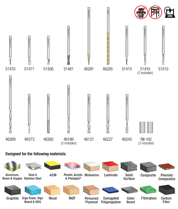 Amana Tool. Specialty Multi-Material CNC Router Bit Collection | 18 Piece | 1⁄8" Shank | AMS-173 