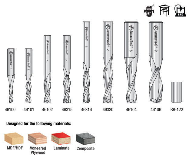 Amana Tool. Up-Cut Spiral CNC Router Bit Collection | 8 Piece | 1⁄4, 3⁄8 & 1⁄2 Shank | AMS-121 