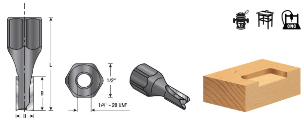 Amana Tool. Mortising Screw Straight No Shear Cutter | Various Dia x 1⁄2 x 1⁄4 - 28 Thread | 56270 