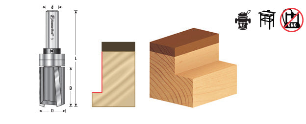 Amana Tool. Down Shear Flush Trim Plunge Template Router Bit | 3⁄4 Dia x 1 1⁄4 x 1⁄2"Shank with Upper BB | 45360 