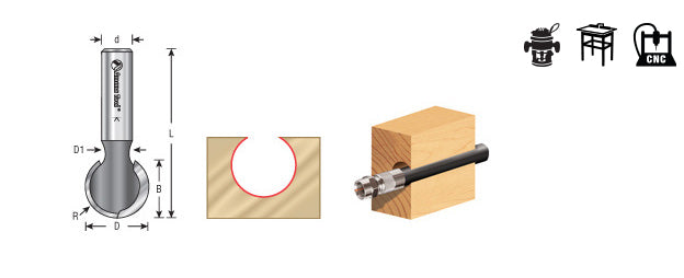 Amana Tool. Ball End Router Bit | 3⁄8 Radius x 11⁄16 Dia x 1⁄2 x 1⁄2"Shank | 45964 