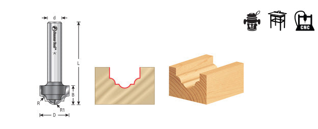 Amana Tool. Classical Groove Router Bit | 5⁄32 Radius x 1 3⁄8 Dia x 9⁄16 x 1⁄2" Shank w BB | 56140 