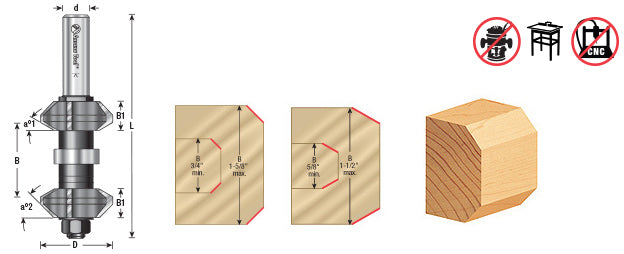 Amana Tool. Variable Double Chamfer Assembly | 30° Top x 45° BTM x 1 3⁄8 Dia x 9⁄16 x 1⁄2"Shank | 49730 