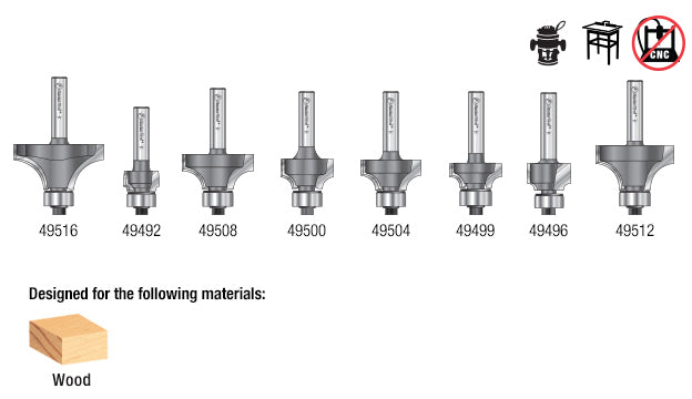 Amana Tool. Router Bit Set | 8 Piece | Corner Round & Beading 1⁄4" Shank | AMS-550 Router Bit Set | 8 Piece | Corner Round & Beading 1⁄4" Shank | AMS-550