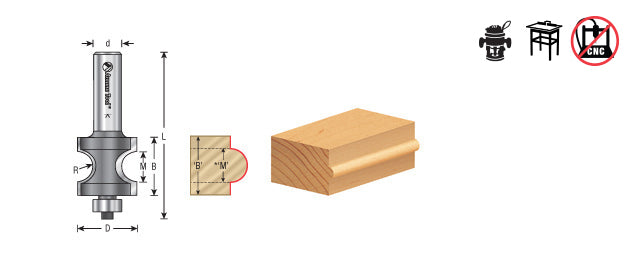 Amana Tool. Bullnose Router Bit | 5⁄64 Radius x 17⁄32 Dia x 1⁄2 x 1⁄4" Shank | 51565 