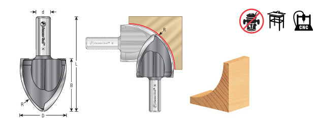 Amana Tool. Large Radius Ovolo Router Bit | 2 3⁄4 Radius x 2 1⁄16 Dia X 2 3⁄16 x 1⁄2 Shank | 49126 