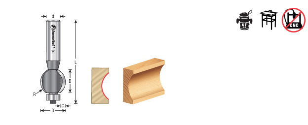 Fluting Router Mount Edge-Fluting Router Bit | 3⁄4 Radius x 7⁄8 Dia x 1