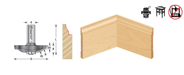 Amana Tool. Base Molding Ogee Edge Router Bit | 19⁄64 x 13⁄32 Radius x 1 53⁄64 Dia x 3⁄8 x 1⁄2" Shank | 54299 