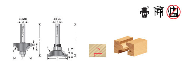 Amana Tool. Bead Stile Cutter Router Bit | 1⁄4 Radius x 1 1⁄8 Dia x 1⁄2 x 1⁄4" Shank | 49640 