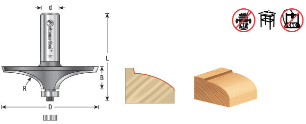 Amana Tool. Standard Hand Table Edge Router Bit | 1 3⁄4 Radius x 2 3⁄4 Dia x 5⁄8 x 1⁄2" Shank | 49550 