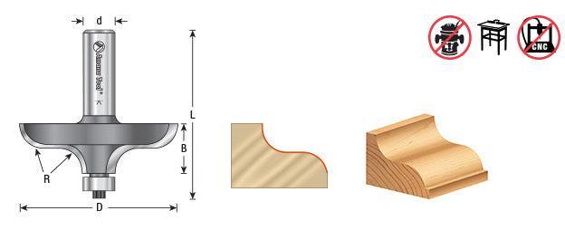 Amana Tool. Ogee Table Edge Router Bit | 3⁄8 Radius x 2 1⁄2 Dia x 3⁄4 x 1⁄2" Shank | 49554 