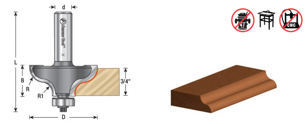 Amana Tool. Ogee Table Edge Router Bit | 3⁄8 x 5⁄16 Radius x 1 5⁄32 Dia x 7⁄8 x 1⁄2" Shank | 49559 