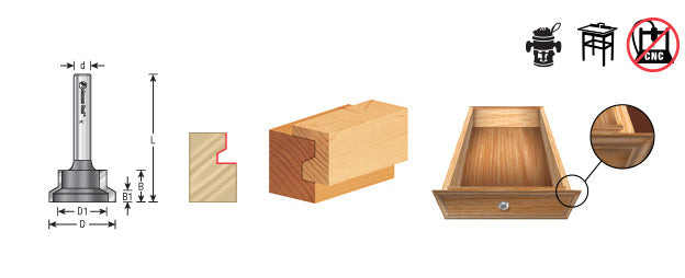 Drawer Lock Router Bit Layout Dimensions Drawer Lock Router Bit | 3⁄4 Dia x 1⁄2 x 1⁄4