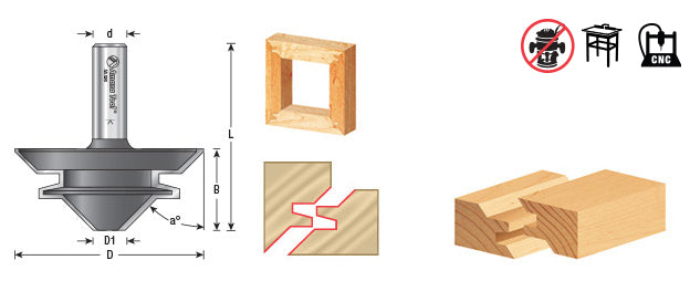 Amana Tool. Lock Miter Router Bit | 45°x 1 3⁄4 Dia x 7⁄8 x 1⁄2" Shank | 55389 