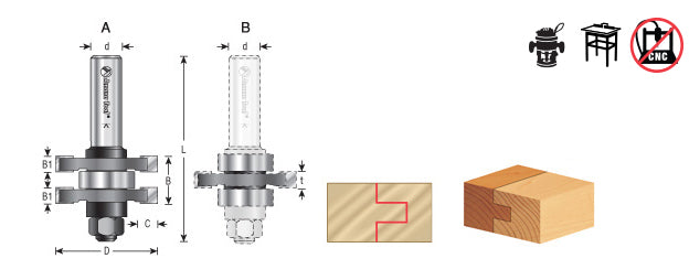 Amana Tool. Tongue & Groove Assembly Router Bit | 3⁄8 Kerf x 1 5⁄8 Dia x 3⁄4 x 1⁄2" Shank | 55400 