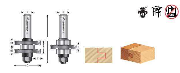 Amana Tool. Tongue & Groove Assembly Router Bit | 1⁄2 Kerf x 1 7⁄8 Dia x 3⁄4 x 1⁄2" Shank 2 Piece Set | 55407 