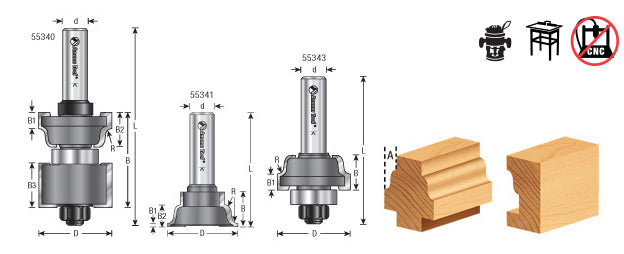 Amana Tool. Ogee Window Sash & Rail Router Bit | 1⁄8 Radius x 1 9⁄64 Dia x 43⁄64 x 1⁄2" Shank | 55340 