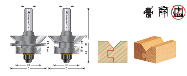 Amana Tool. V Paneling Assembly Router Bit Set | 1 11⁄64 Dia x 1 1⁄8 x 1⁄2" Shank | 55346 