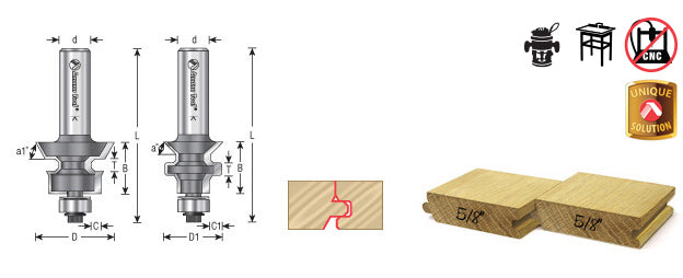 Amana Tool. Flooring Router Bit Sets with Nail Slot | 1 1⁄4 Dia x 3⁄4 x 1⁄2" Shank | 55454 