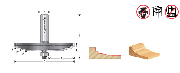 Amana Tool. Classical Raised Panel Router Bit | 5⁄32 Radius x 3 9⁄16 Dia x 1⁄2 x 1⁄2" Shank | 54113 