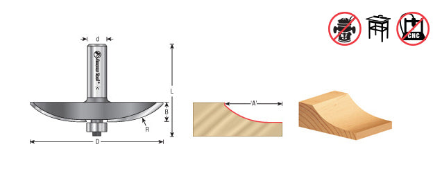 Amana Tool. Cove Raised Panel Router Bit | 1 9⁄16 Radius x 3 3⁄8 Dia x 1⁄2 x 1⁄2" Shank | 54119 