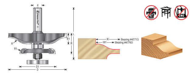 Amana Tool. Ogee Raised Panel Router Bit | 7⁄8 Radius x 3 3⁄8 Dia x 1 1⁄16 x 1⁄2" Shank | 54221 