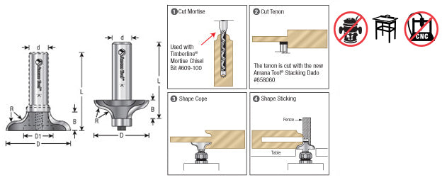 Amana Tool. Ogee Cabinet Door Edge Router Bit | 1⁄4 Radius x 1 3⁄8 Dia x 3⁄8 x 1⁄2" Shank | 54175 