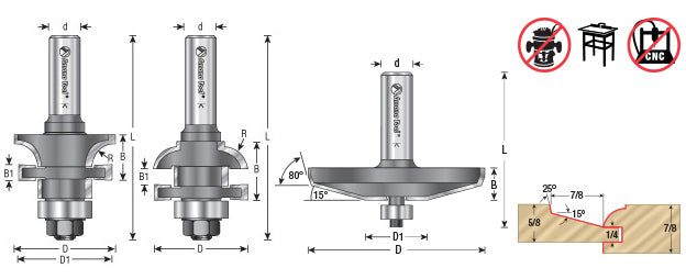 Amana Tool. Shaker Door Raised Panel Router Bit | 2 3⁄16 Dia x 7⁄8 x 1⁄2" Shank | 54133 