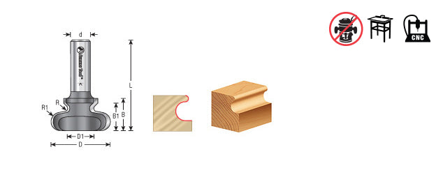 Amana Tool. Finger Grip Router Bit | 5⁄64 x 15⁄64 Radius x 1 1⁄2 Dia x 13⁄16 x 1⁄2" Shank | 53808 