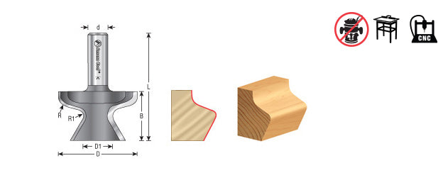 Amana Tool. Finger Grip Router Bit | 1⁄4 x 3⁄16 Radius x 2" Dia x 1 1⁄4 x 1⁄2 Shank | 53812 