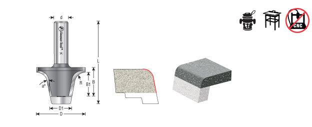 Amana Tool. Round Over Router Bit | 10°x 3⁄8 Radius x 1 7⁄8 Dia x 1 x 1⁄2" Shank | 57170