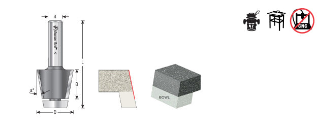 Undermount Bowl Router Bit | Corian 10°x 1 1⁄4 Dia x 1 x 1⁄2