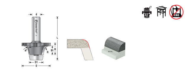 Amana Tool. Undermount Bowl Router Bit | 10°x 2 9⁄64 Dia x 63⁄64 x 1⁄2" Shank | 57267 