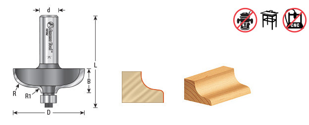 Amana Tool. Door Edge Detail Router Bit | 3⁄8 x 1⁄8 Radius x 1 3⁄4 Dia x 11⁄16 x 1⁄2" Shank | 49562 