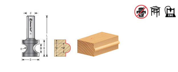 Amana Tool. Bullnose Router Bit | 3⁄4 Radius x 2 3⁄8 Dia x 2 x 1⁄2"Shank | 51566 