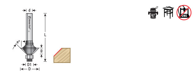 Amana Tool. Miniature Chamfer Router Bit | 45 Degree x 25⁄32 Dia x 1⁄4 x 1⁄4" Shank | MSL2454 