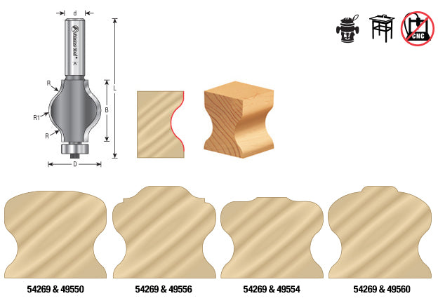 Amana Tool. Handrail Router Bit | 1⁄8 x 1⁄2 Radius x 1 1⁄4 Dia x 1 1⁄2 x 1⁄2 Shank | 54269 