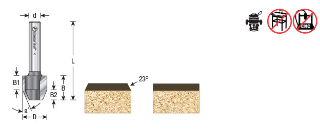 Amana Tool. Combination Bevel⁄Flush Trim Router Bit | 22.5°x 11⁄32 Dia x 1⁄2 x 1⁄4"Shank | 51400 