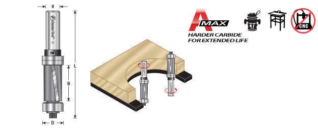 Amana Tool. Down Shear Multi Trimmer Router Bit | 1⁄2 Dia x 5⁄8 x 1⁄4" Shank with BB | 47094 