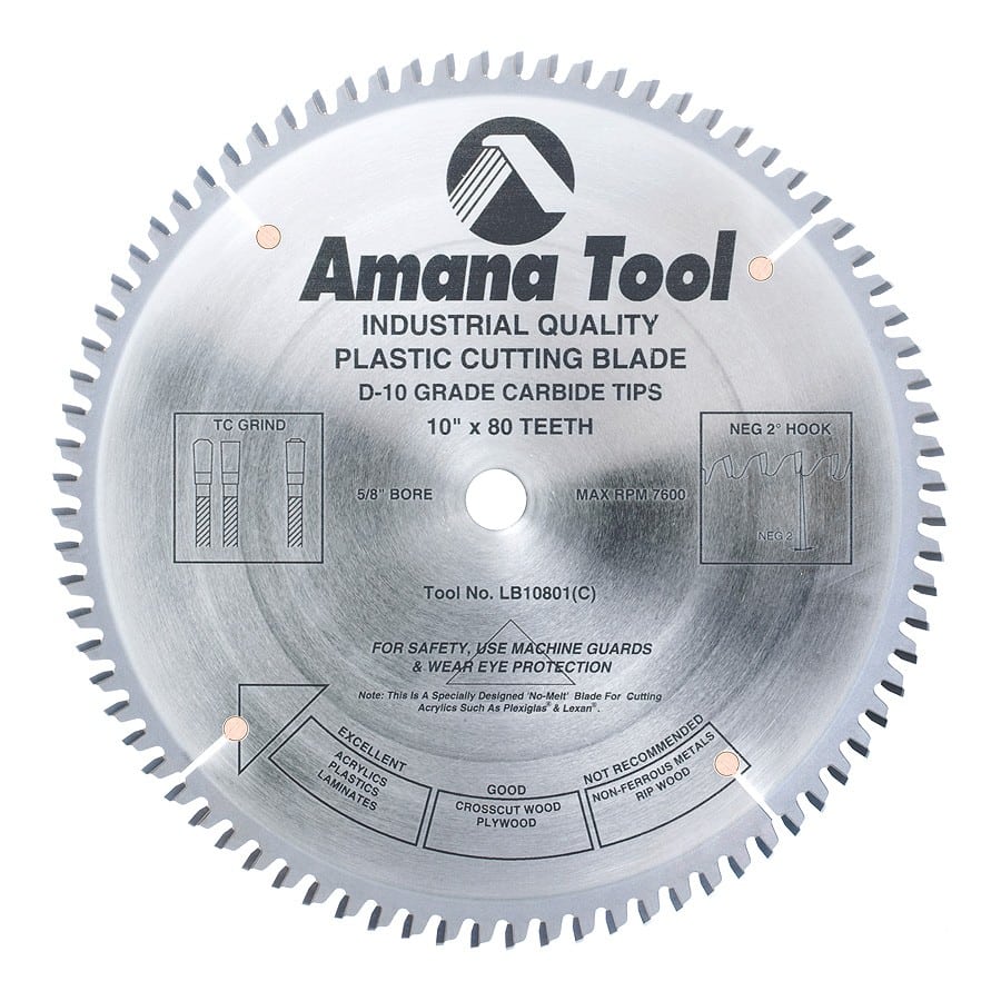 Amana Tool. Non-Melt Plastic Cutting Blade - 10" Dia x 80T M-TCG - 2° - 30mm Bore | LB10801-30 