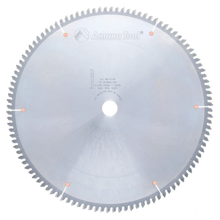 Amana Tool. Double Sided Melamine & Laminate - 14" Dia x 108T H-ATB, -6° - 1" Bore | MB14108