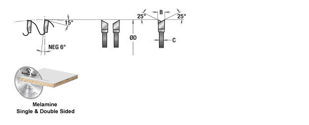 Amana Tool. Double Sided Melamine & Laminate Blade - 12" Dia x 96T H-ATB -6° - 1" Bore | MB12960