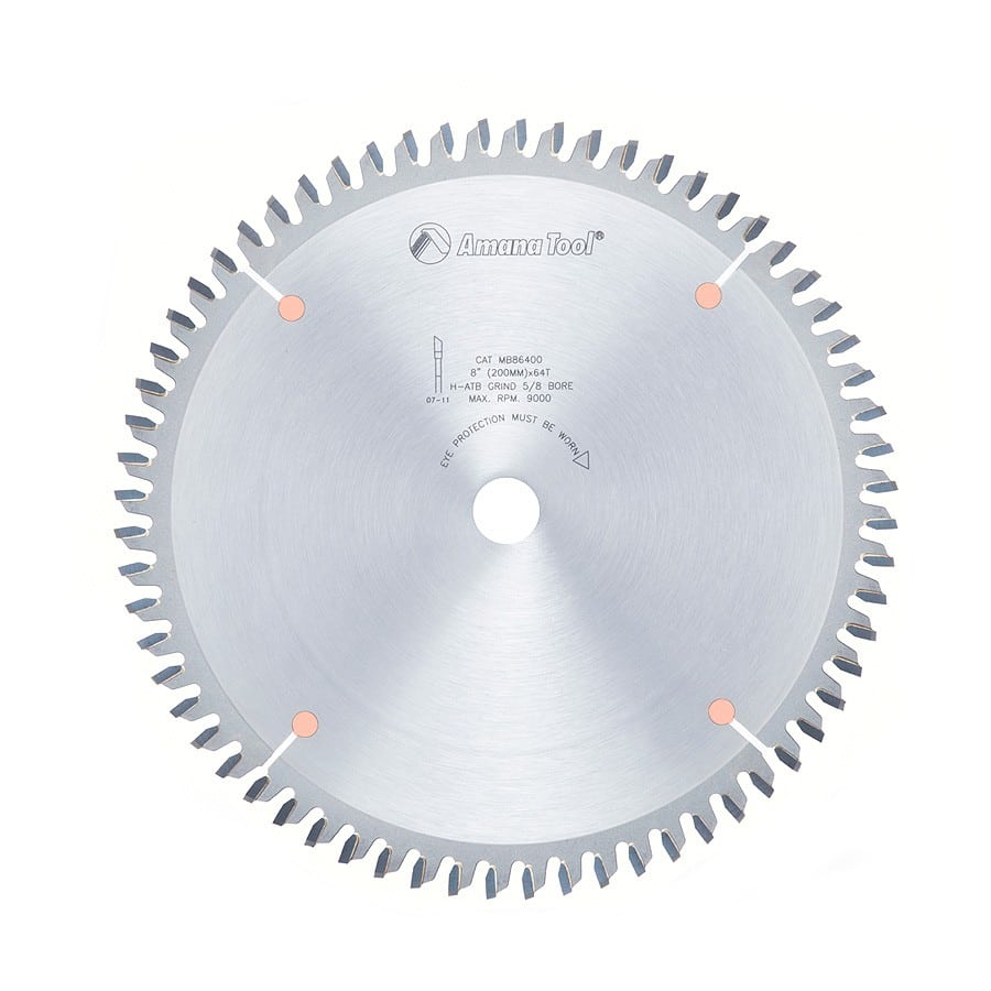 Amana Tool. Double Sided Melamine & Laminate - 8" Dia x 64T H-ATB, -6° - 5⁄8 Bore | MB86400 