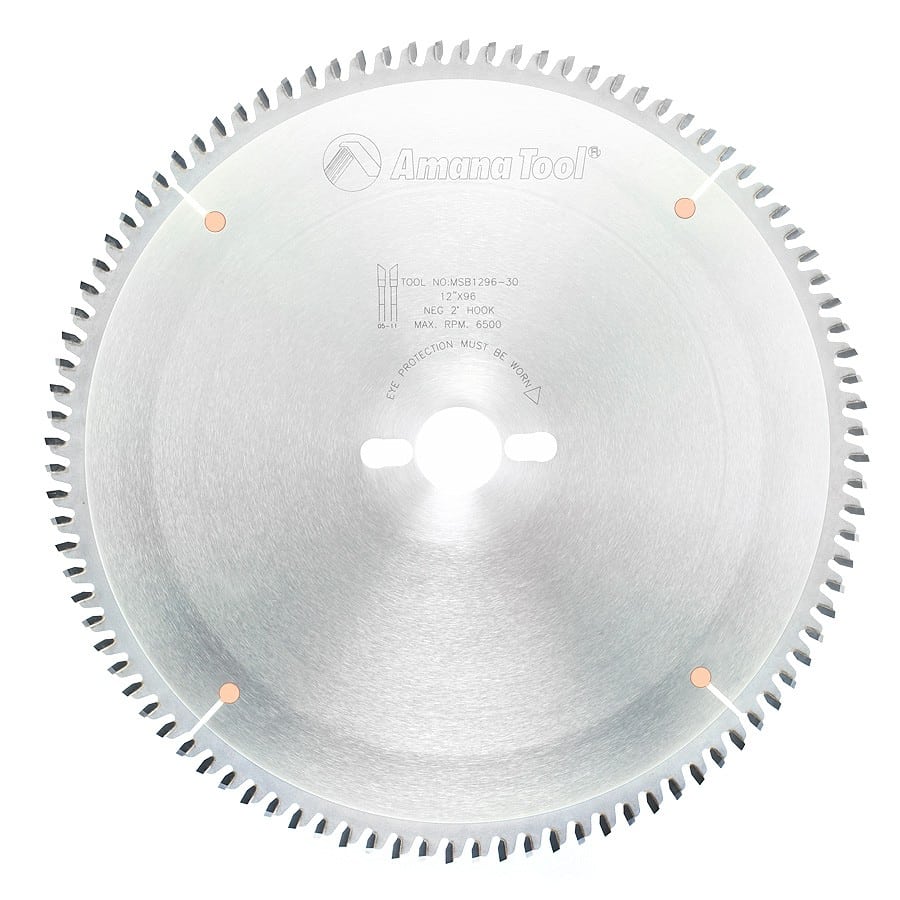 Amana Tool. Double-Face Melamine, Korton & Veneers Thin Kerf Blade - 12" Dia x 96T H-ATB -2° - 30mm Bore | MSB1296-30