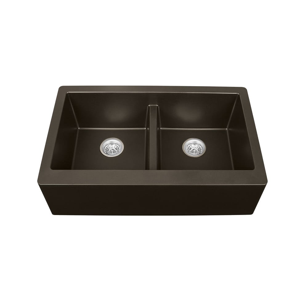 Brown Karran Undermount Double Equal Apron Bowl - Quartz QA-750