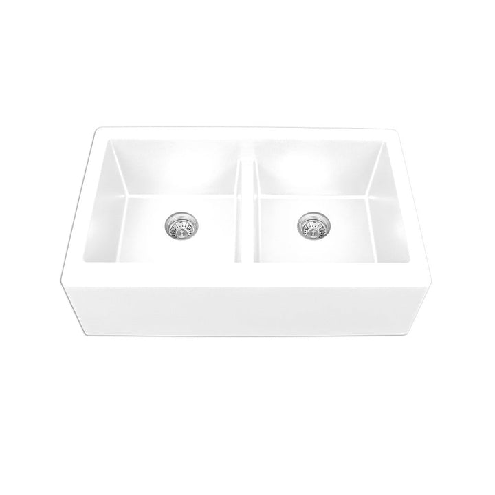 White Karran Undermount Double Equal Apron Bowl - Quartz QA-750