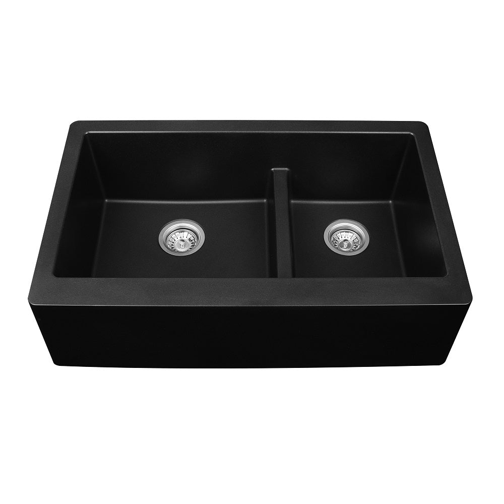 Black Karran Undermount Large/Small Apron Bowl - Quartz QA-760