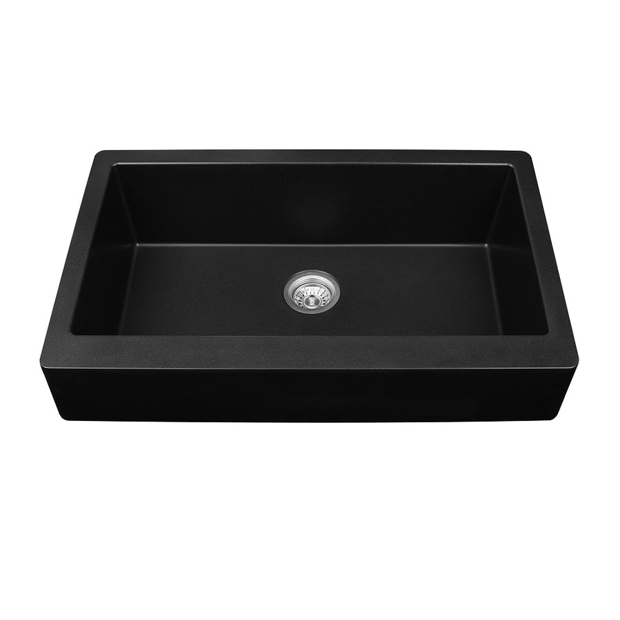 Black  Karran Retrofit Undermount Extra Large Single Apron Bowl - Quartz QAR-740