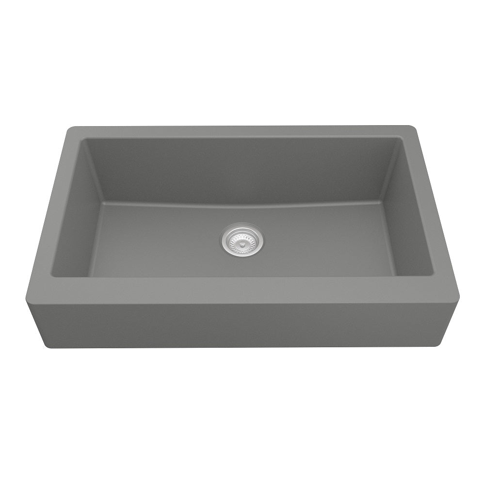 Grey Karran Retrofit Undermount Extra Large Single Apron Bowl - Quartz QAR-740