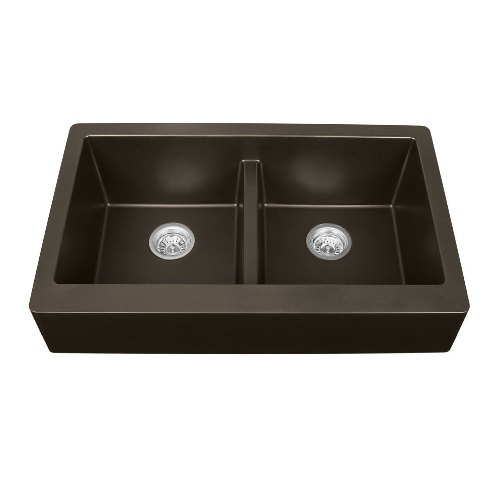 Brown Karran Retrofit Undermount Double Equal Apron Bowl - Quartz QAR-750